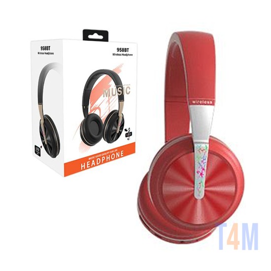 Wireless Hifi Stereo Headphones 958BT with LED Red